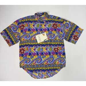 Protest Vintage 100% Silk Shirt Mens Medium Floral Abstract AOP 90s Beach Party